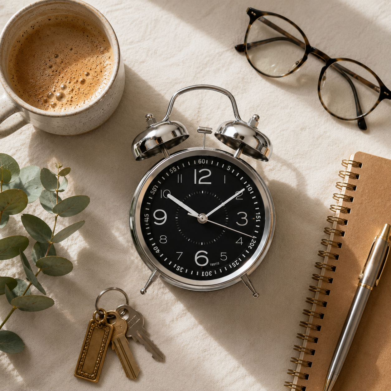 Retro Alarm Clock with Double Bell Silver Chrome