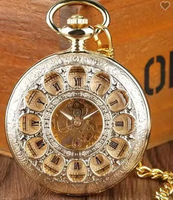 Mechanical Pocket Watch with Floral Engraving Design
