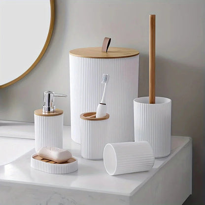 6-piece Bathroom Set with Bamboo Accents