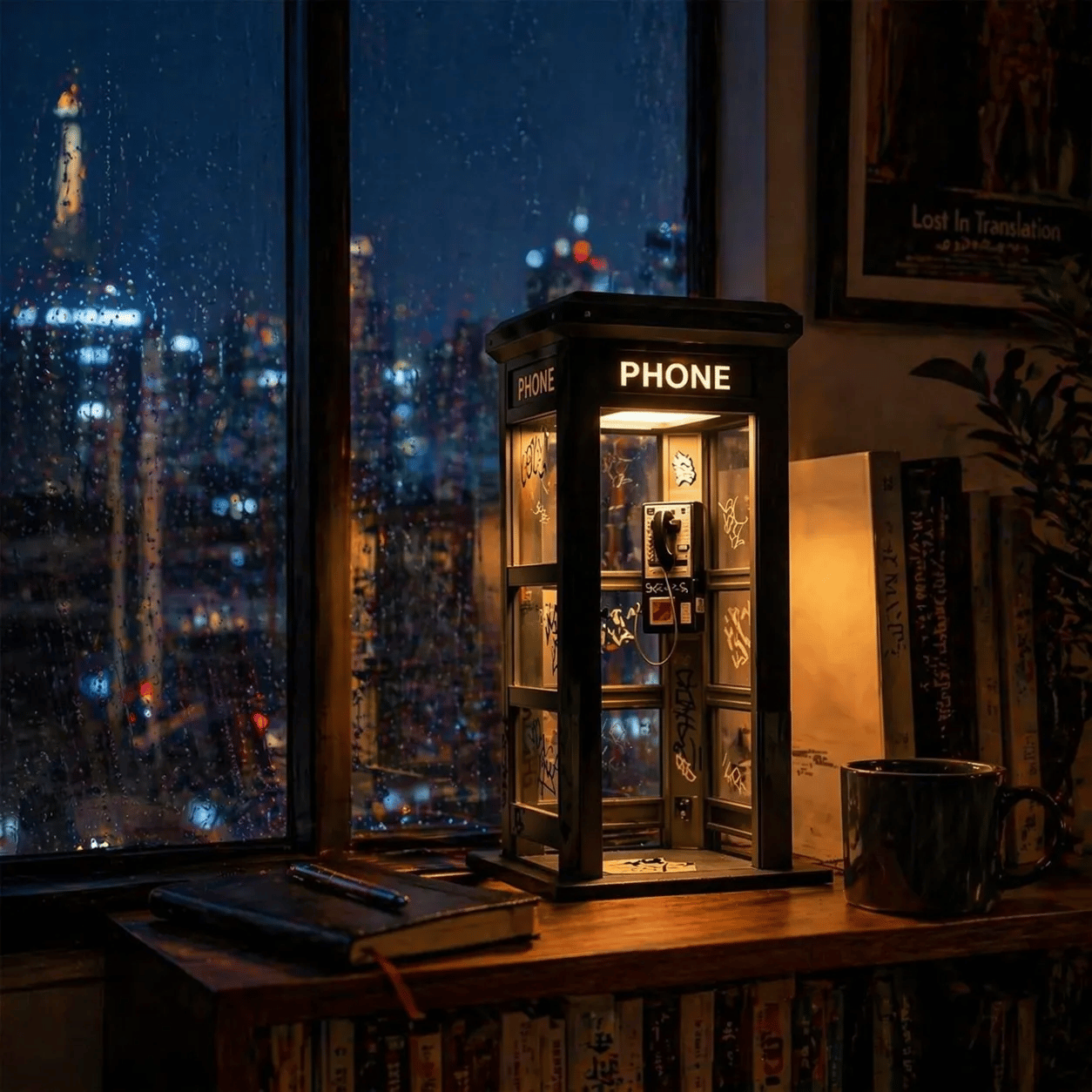 Retro Telephone Booth Lamp with Warm Ambient Light