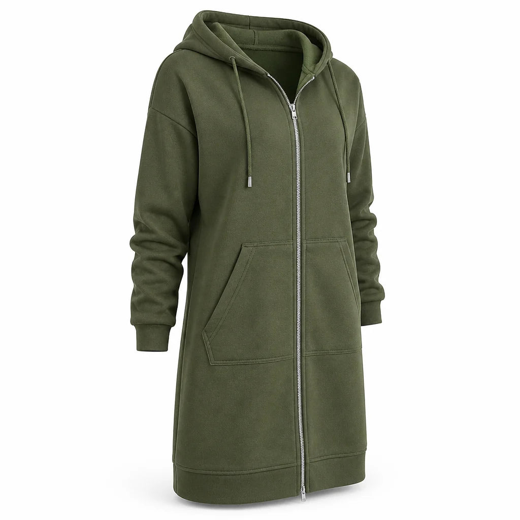 Cotton Blend Fleece Zip-Up Hoodie Tunic