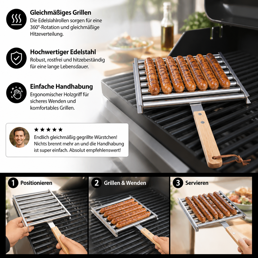Stainless Steel Sausage Holder Rollable Grill Attachment