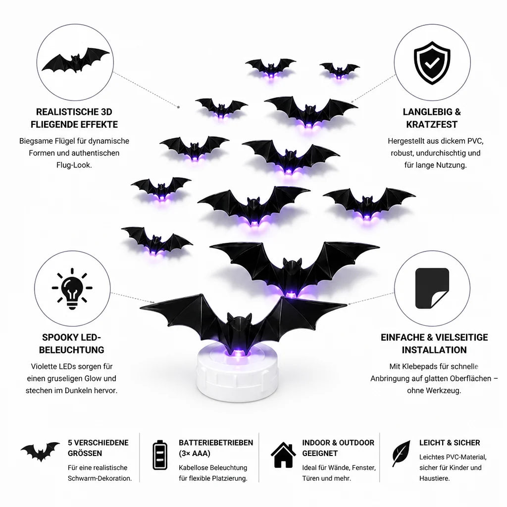 3D Flying LED Self-Adhesive Bat Wall Lights (Multi-Piece Set)