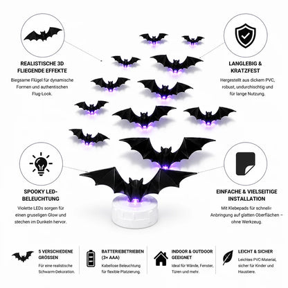 3D Flying LED Self-Adhesive Bat Wall Lights (Multi-Piece Set)