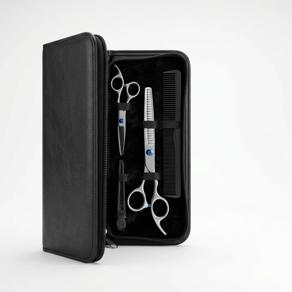 Stainless Steel Hair Scissors Set for Thinning and Cutting (Razor Comb & Case)