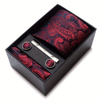 Men's Paisley Tie Set with Pocket Square & Cufflinks