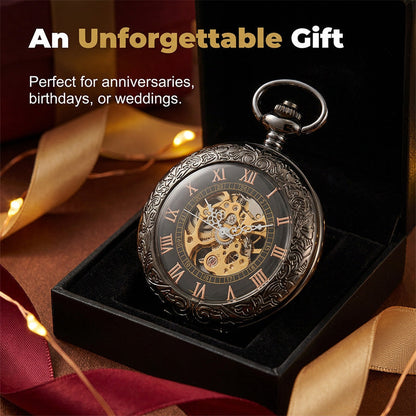 Mechanical Pocket Watch with Floral Engraving Design