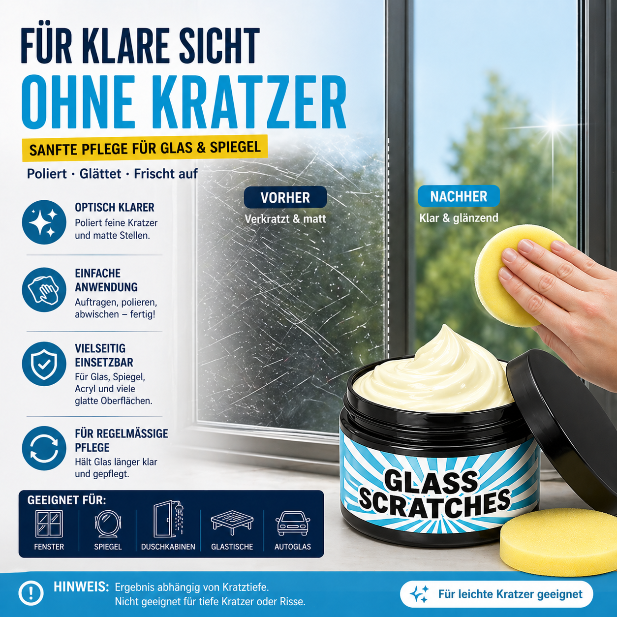 Glass Scratch Remover Cream for Windows & Cars