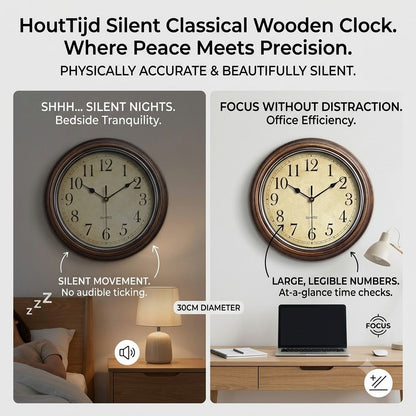 Classic Wooden Wall Clock with Silent Movement