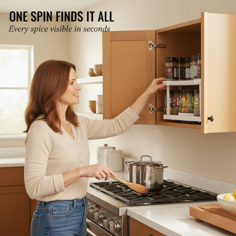 2-tier spice rack rotating D-shape