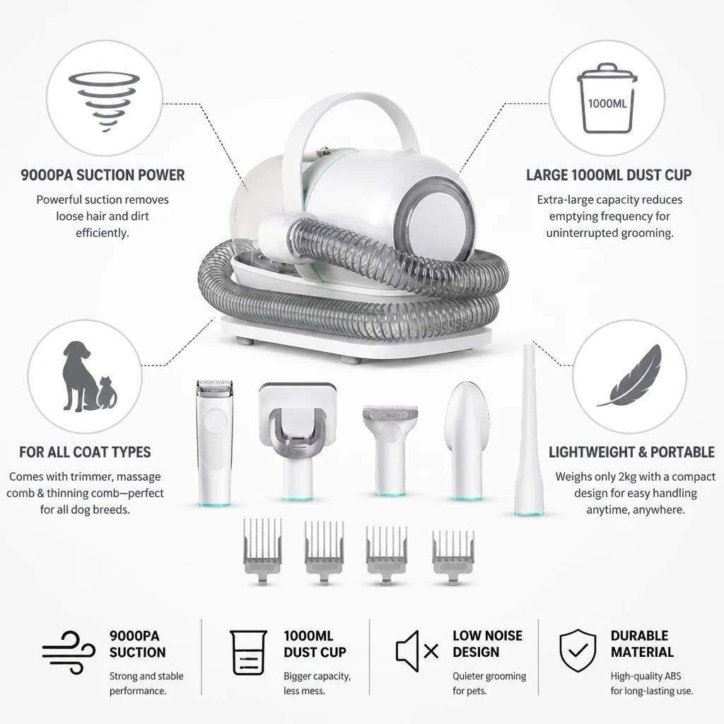 9000Pa Suction Power Portable Dog Hair Trimmer Set (1000ml Dust Container)