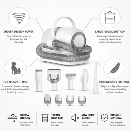 9000Pa Suction Power Portable Dog Hair Trimmer Set (1000ml Dust Container)