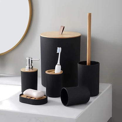 6-piece Bathroom Set with Bamboo Accents