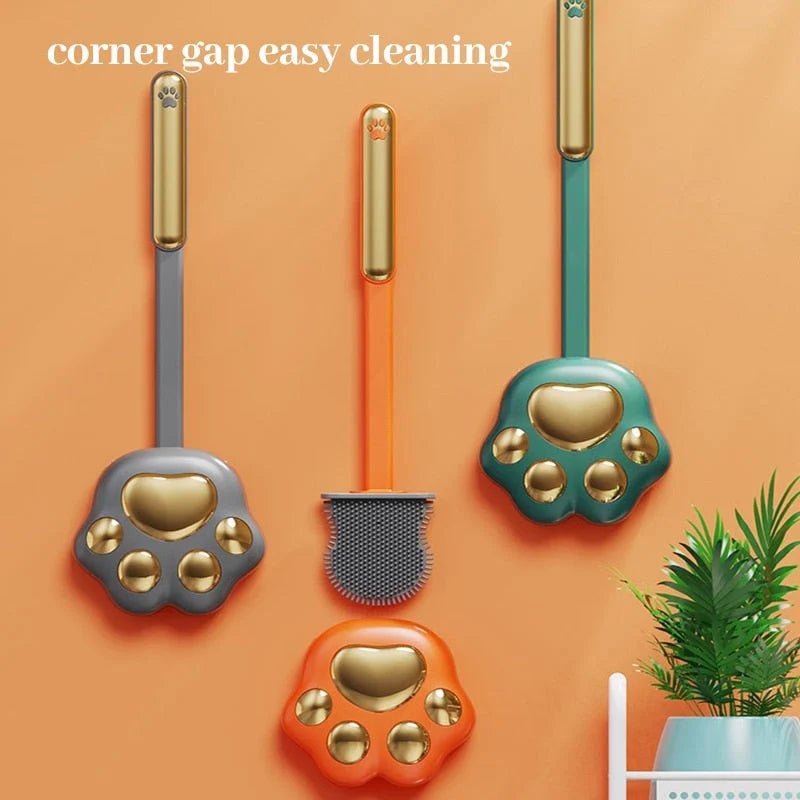 Toilet Brush with Paw Print & Silicone Bristles