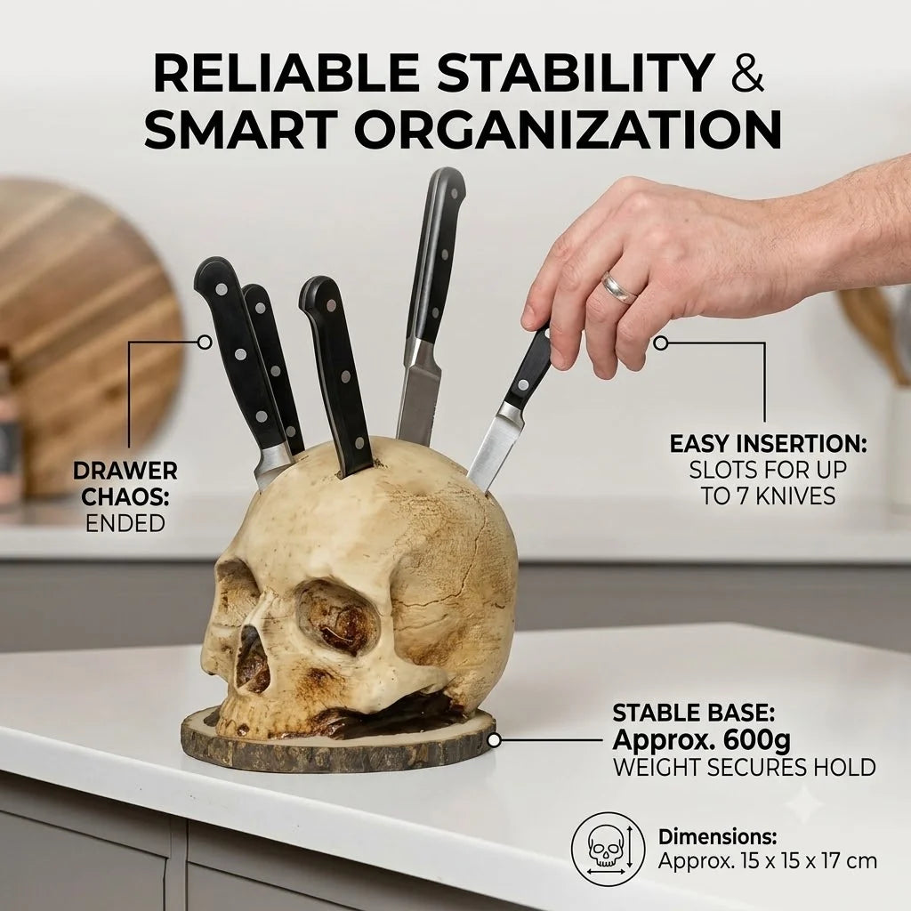 Skull Knife Holder – Gothic Kitchen Decor