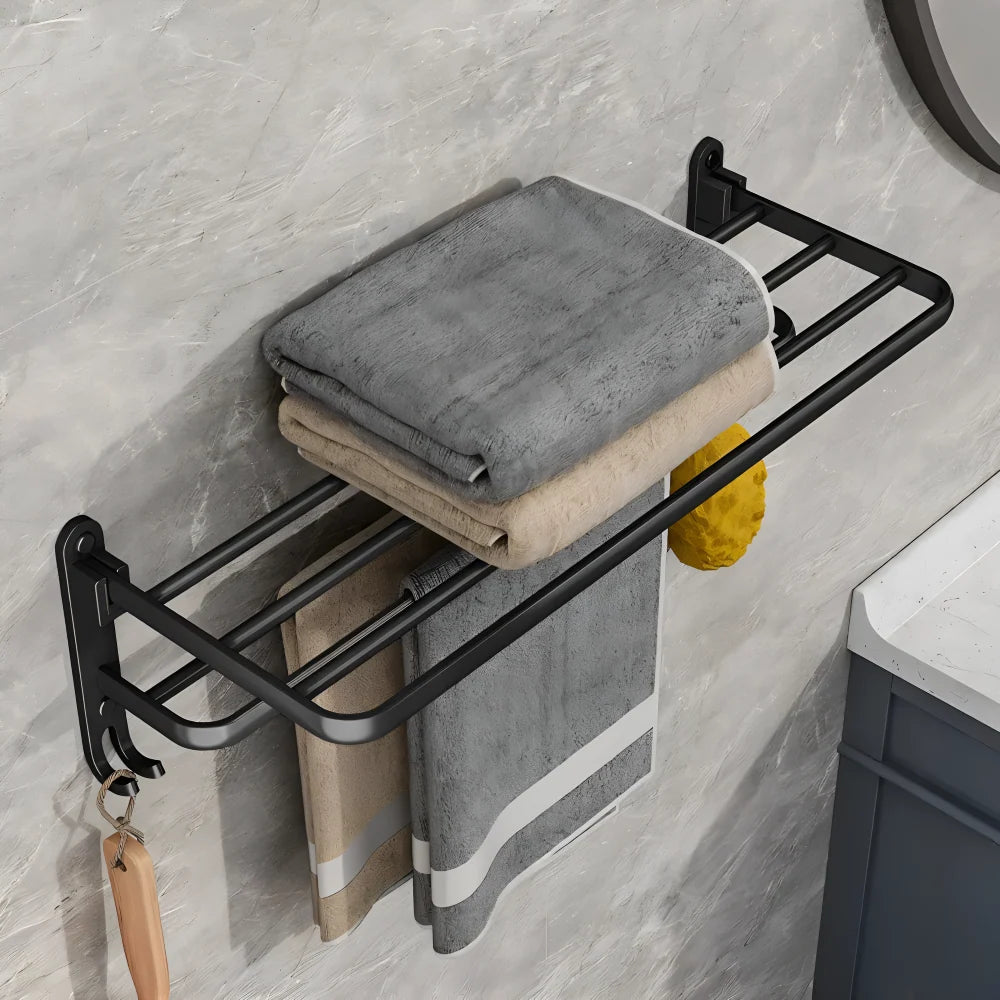 Towel Holder with Hook – 50 cm Black