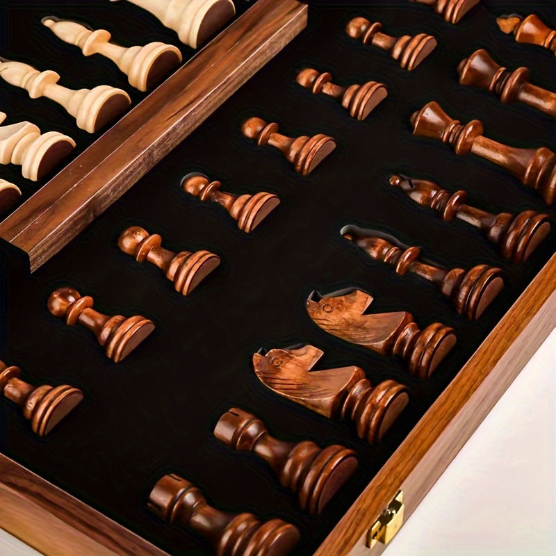 Foldable Wood Chess Set with Chess Pieces