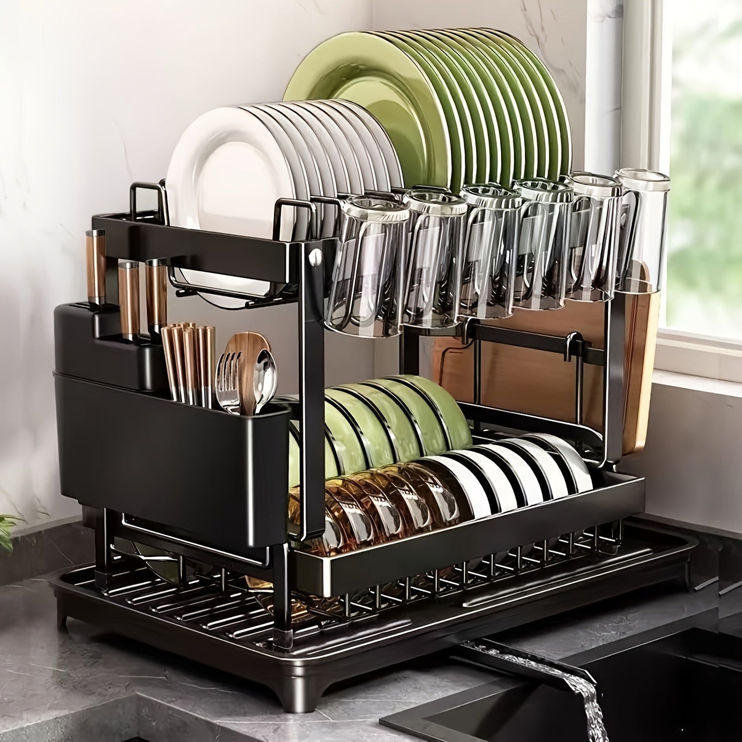 2-Tier Draining Rack with Drainage