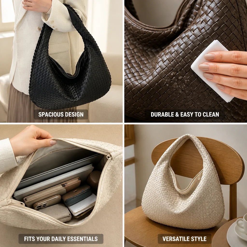Braided Vegan Leather Laptop Shoulder Bag