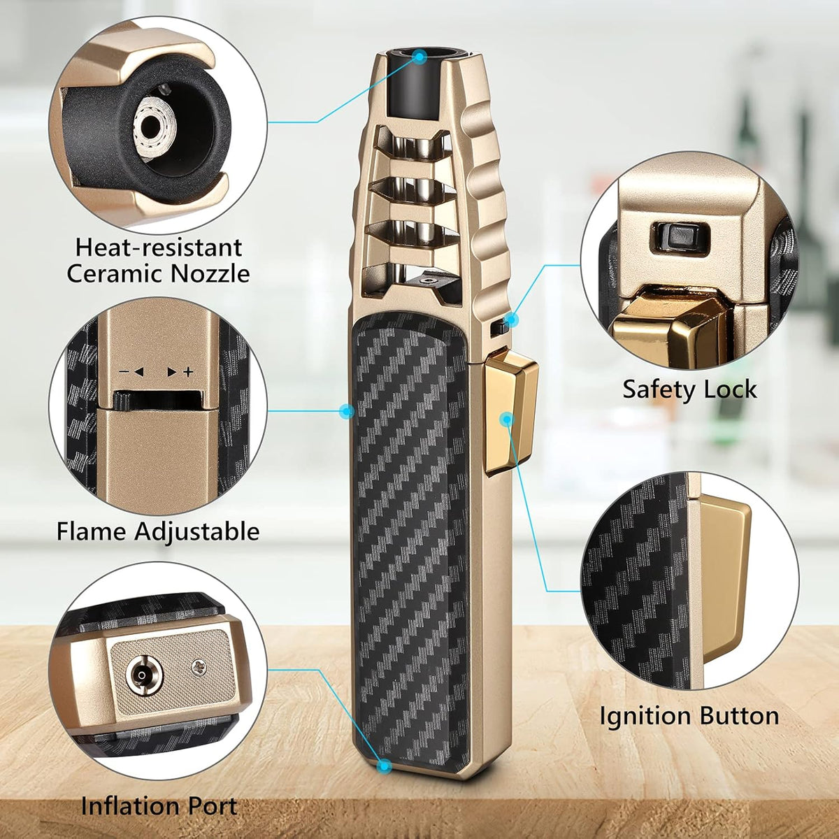 Windproof kitchen torch with gas burner