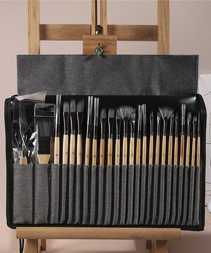 24-piece Brush Set with Roll Case and Palette Knife