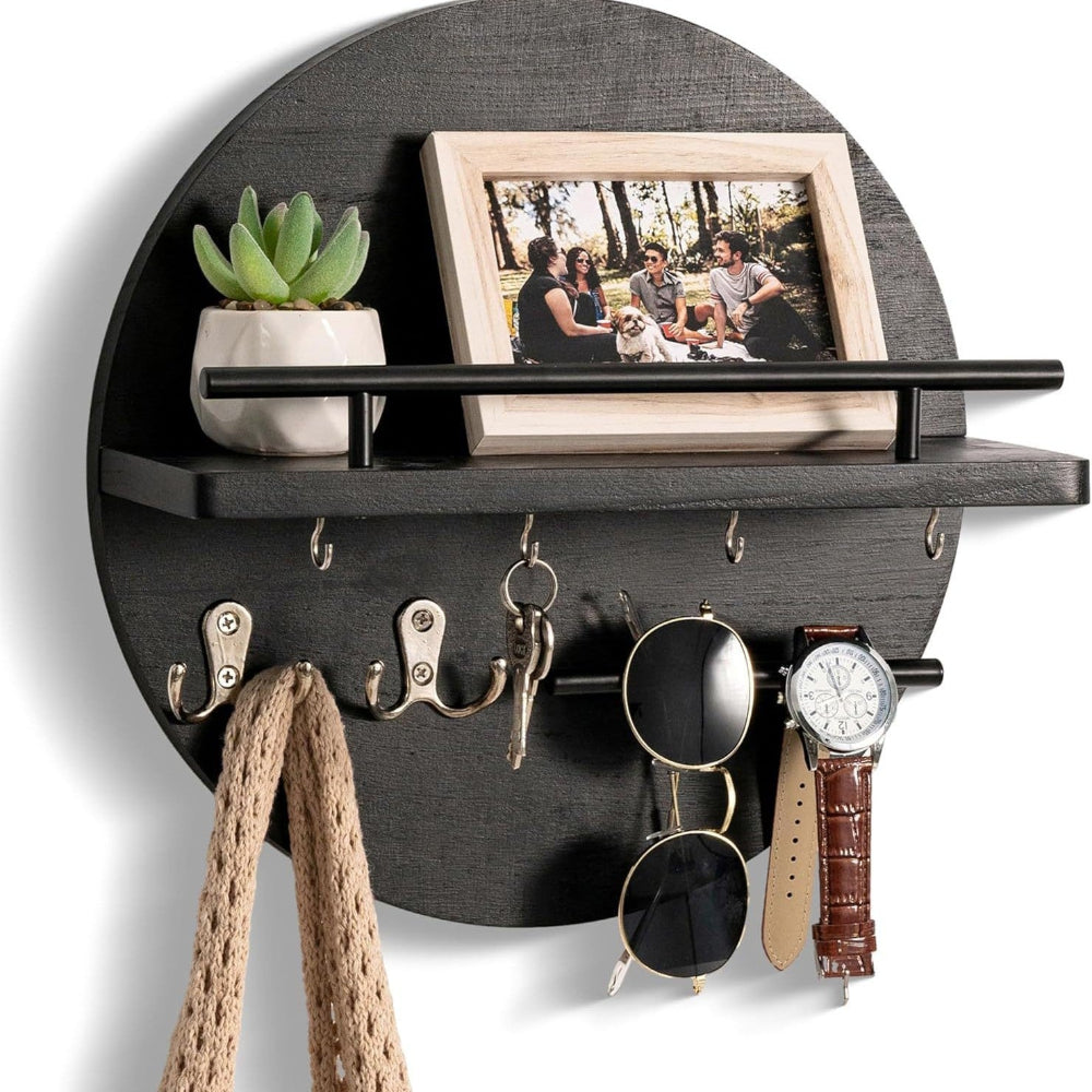 Round Wall-Mounted Key Holder with Shelf