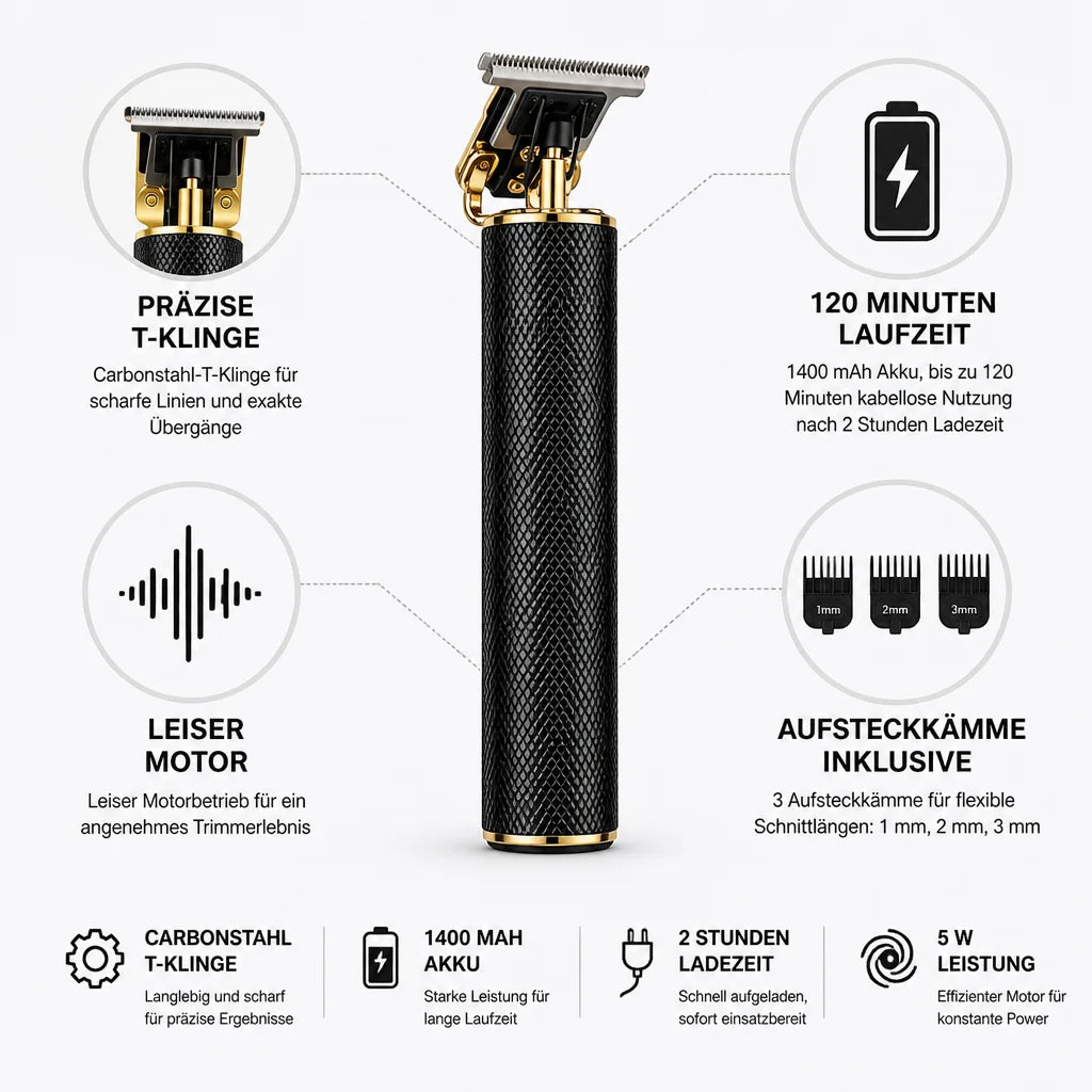 Carbon Steel T-Blades Cordless Hair and Beard Trimmer