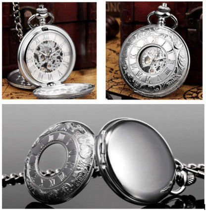Mechanical Pocket Watch with Floral Engraving Design