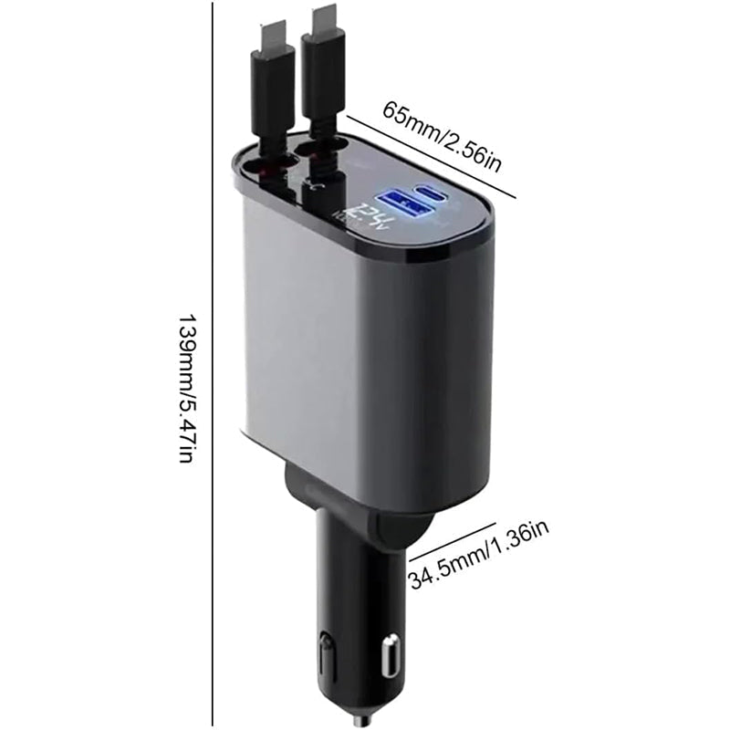 4-in-1 Retractable Car Charger with Fast Charging