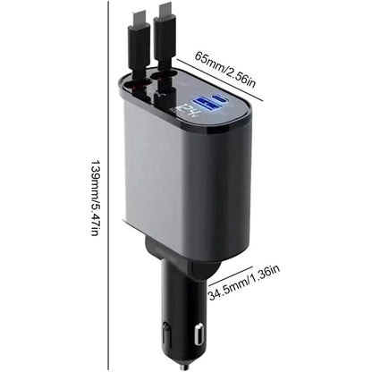 4-in-1 Retractable Car Charger with Fast Charging