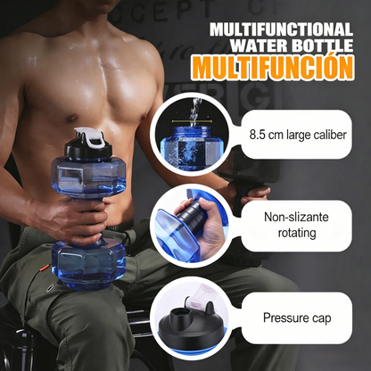 Dumbbell-shaped BPA-free drinking bottle with flip lid