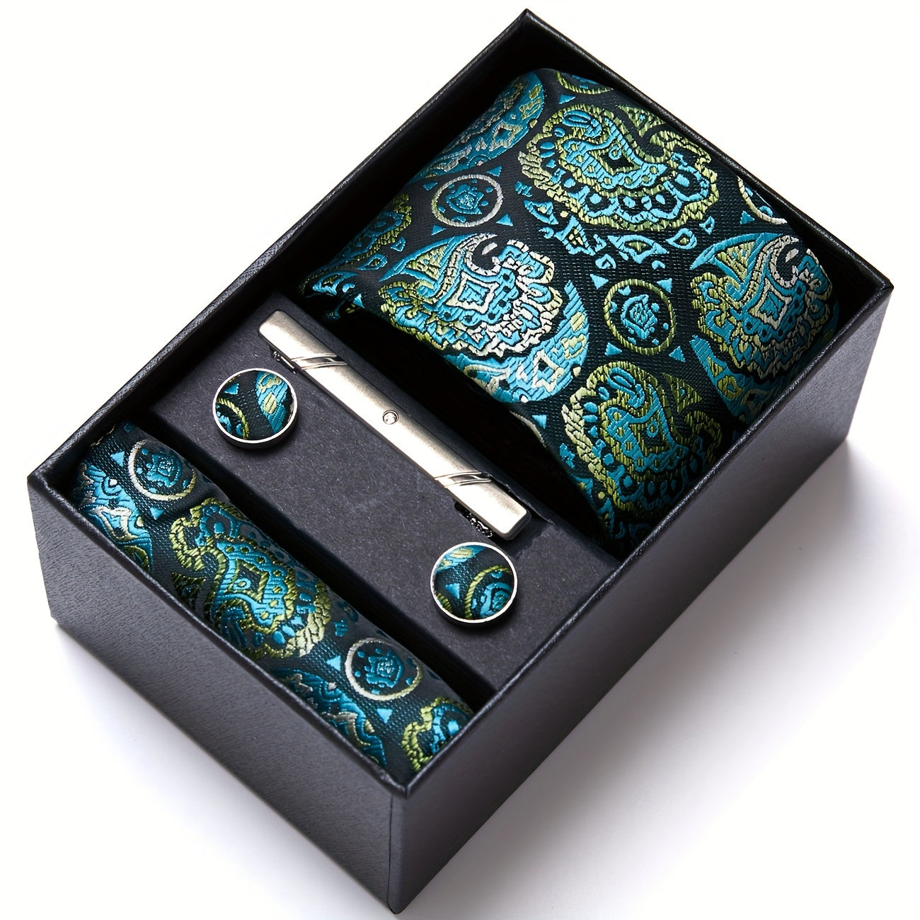 Men's Paisley Tie Set with Pocket Square & Cufflinks