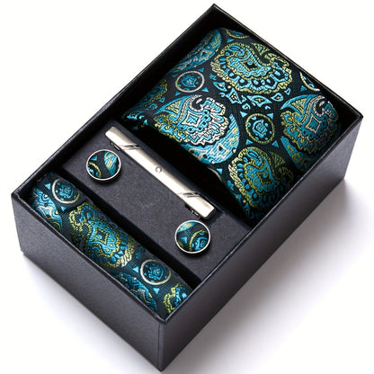 Men's Paisley Tie Set with Pocket Square & Cufflinks
