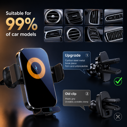 15W Wireless Car Clamp Charger with Mount Holder