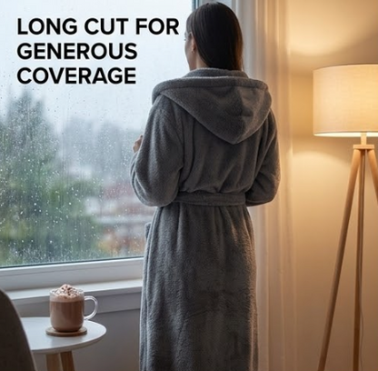 Unisex Fleece Bathrobe with Hood Extra Long