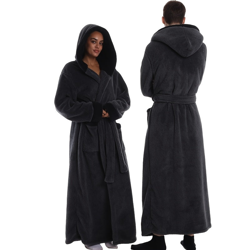 Unisex Fleece Bathrobe with Hood Extra Long