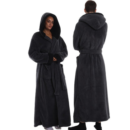 Unisex Fleece Bathrobe with Hood Extra Long