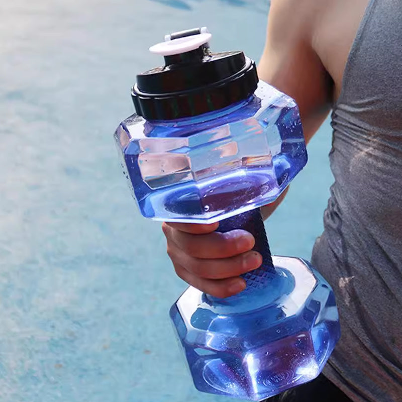 Dumbbell-shaped BPA-free drinking bottle with flip lid