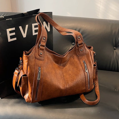 Faux Leather Tote Bag with Retro Design