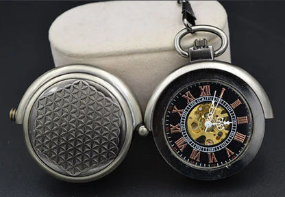 Mechanical Pocket Watch with Floral Engraving Design