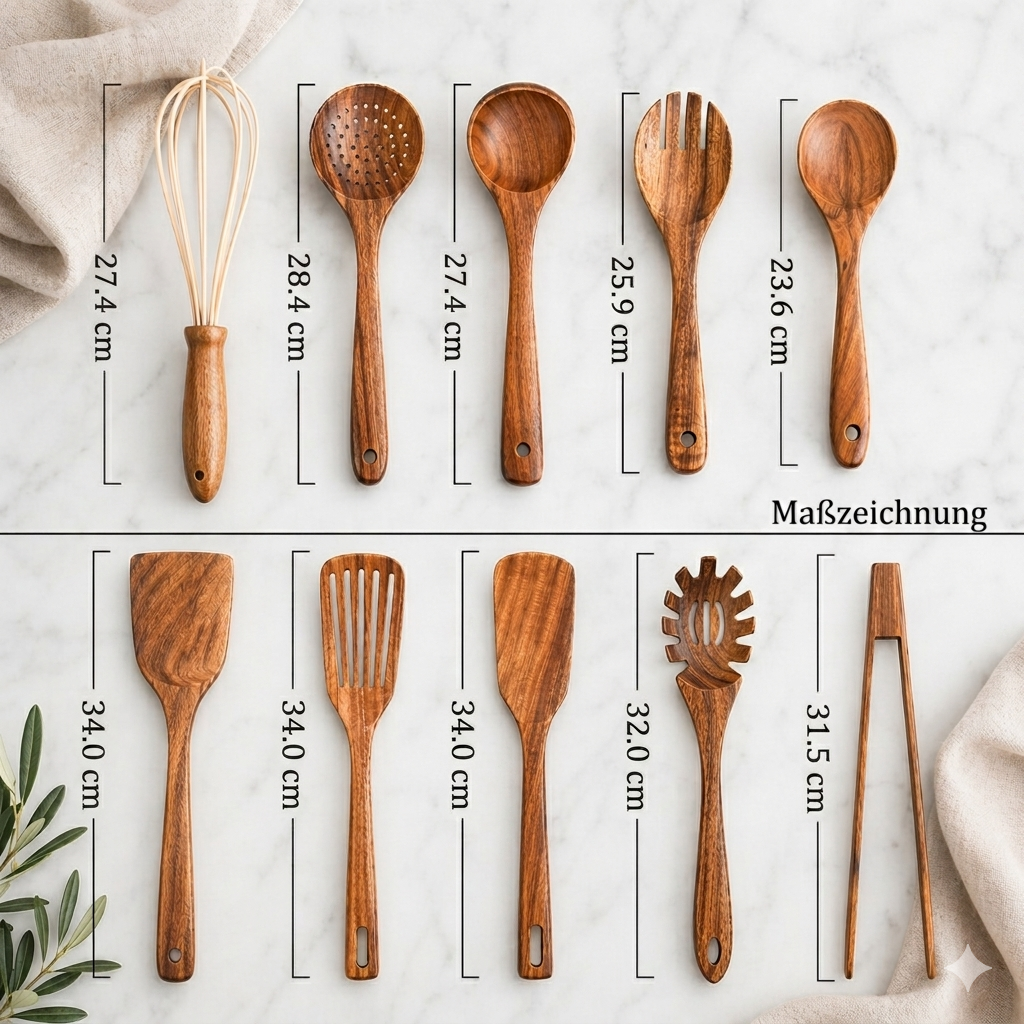 Teak Wood Kitchen Utensils Set 10-Piece