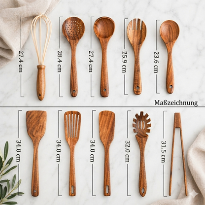 Teak Wood Kitchen Utensils Set 10-Piece