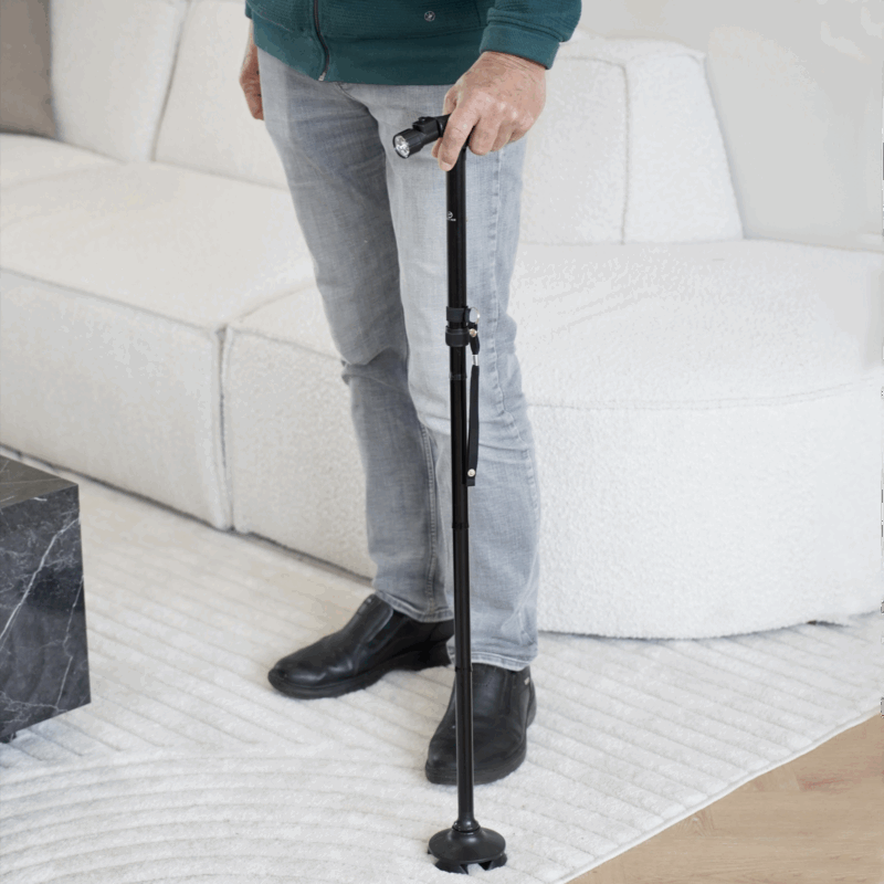 Height-Adjustable Walking Stick with 4-Point Base