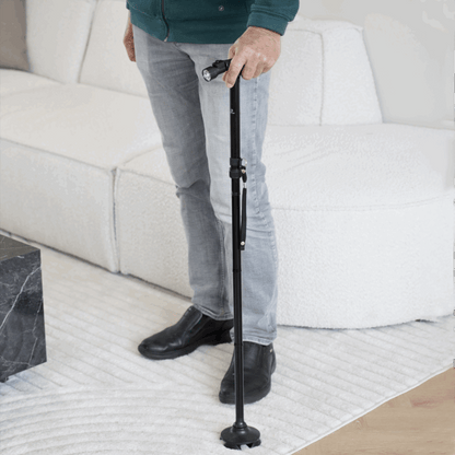 Height-Adjustable Walking Stick with 4-Point Base